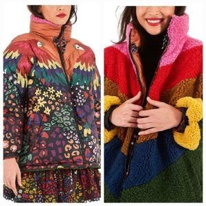 FARM Rio Reversible Macaw-Print Faux-Shearling Puffer Jacket